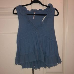 Blue ruffled Tank Top from Free People. Size Small.